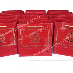 Hediyelik Karton Çanta - Altın Varaklı - Bordo